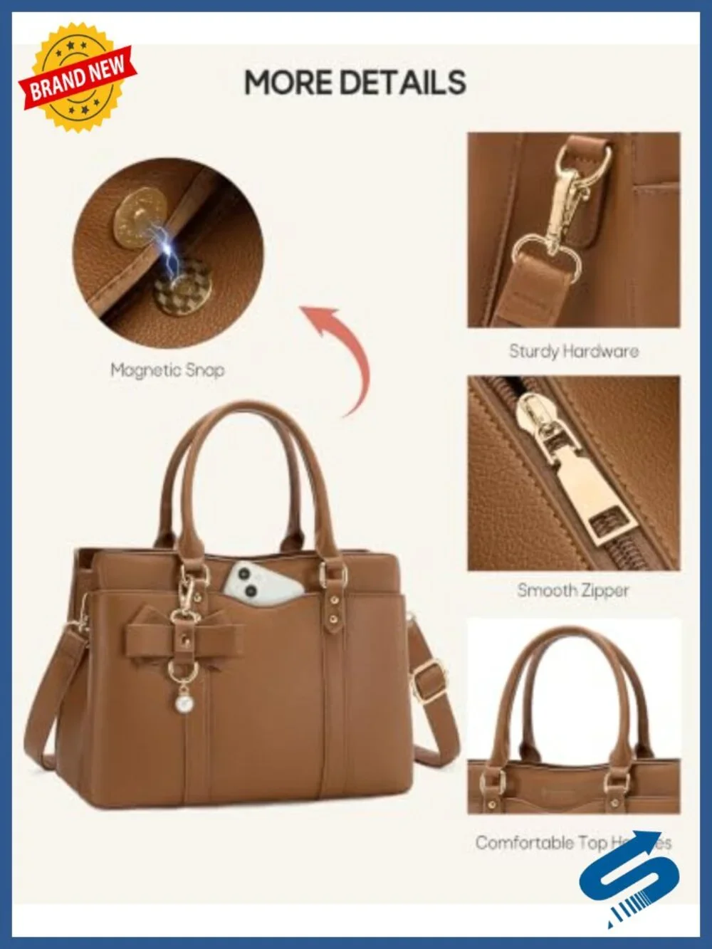 PU Leather Satchel Handbag, Multi-Pocket Work Travel Purse fits iPad, Crossbody